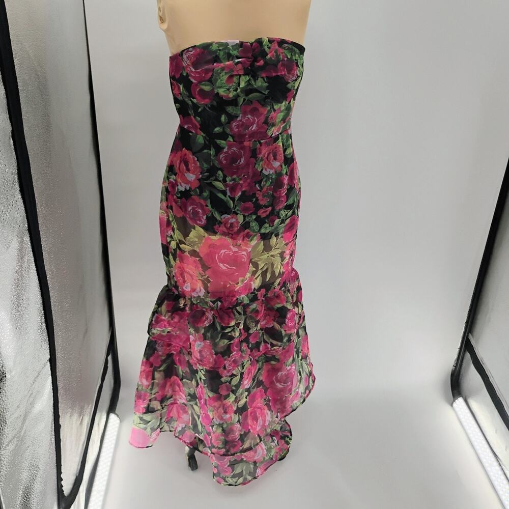 LULUS Truly Extraordinary Black Floral Organza Strapless Tiered Maxi Dress-Sz M - Picture 15 of 15